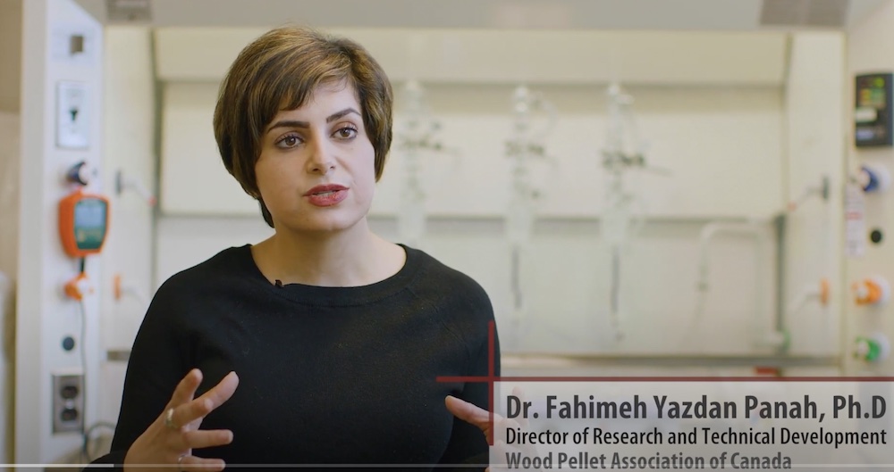 Person in a lab, talking and moving their hands.