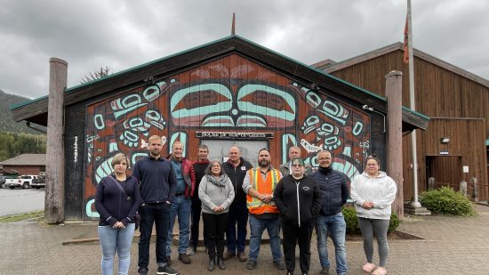 People standing in front of building in Terrace, B.C.