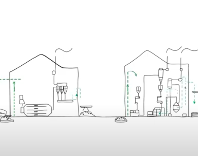 line drawing of wood pellet manufacturing facilities